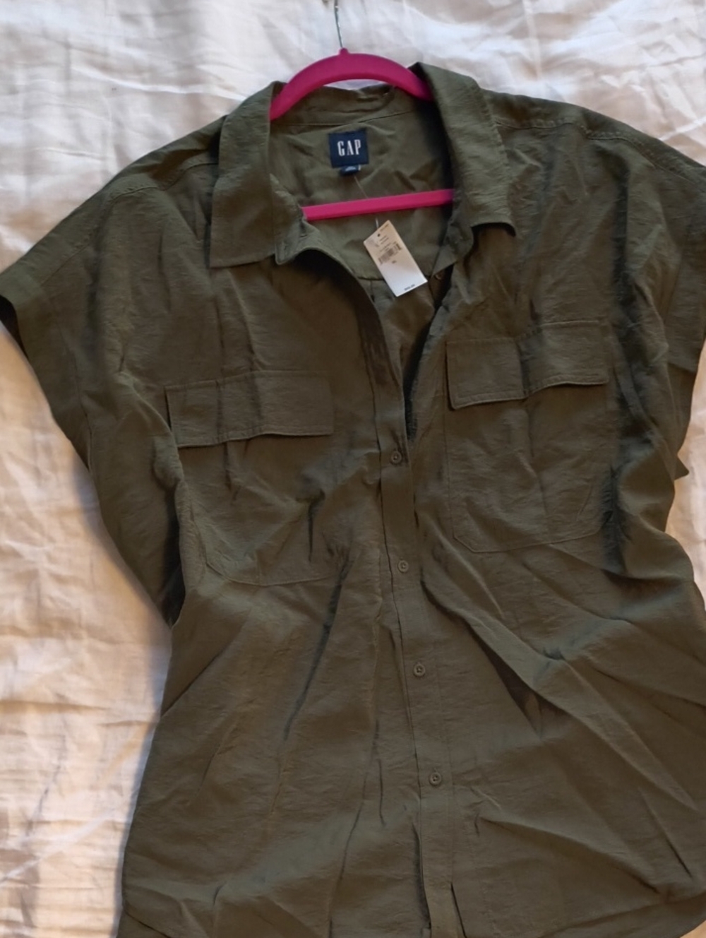 GAP Olive Green Short-Sleeve Utility Shirt - Picture 3 of 5